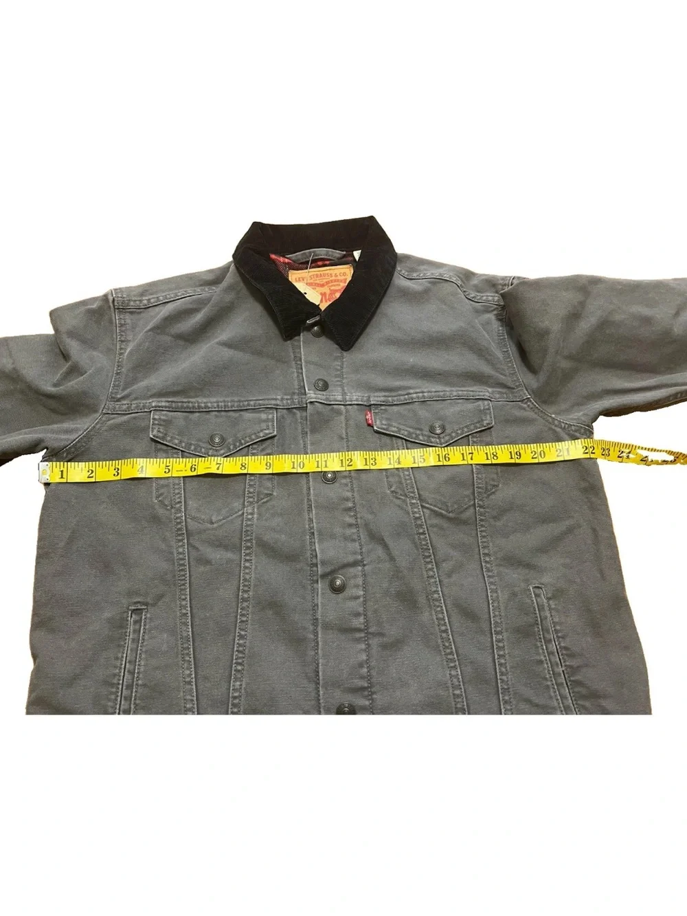 Levi’s NWT Flannel Lined Canvas Trucker Jacket M Grey Corduroy Collar 72890-001